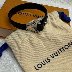 Louis Vuitton Black and Silver Leather Bracelet